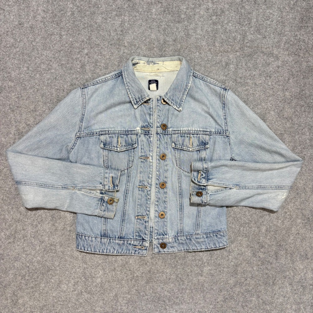 Vintage‎ Gap Denim Jacket Womens XS Light Wash Blue Cropped Trucker Distressed